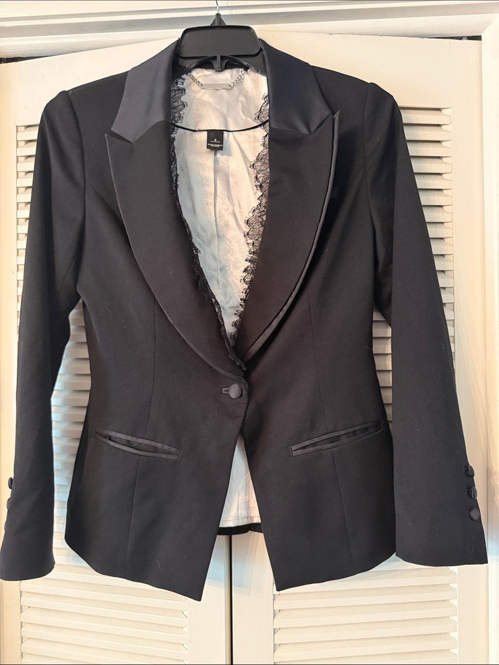 Black Tuxedo Blazer with Lace Trim